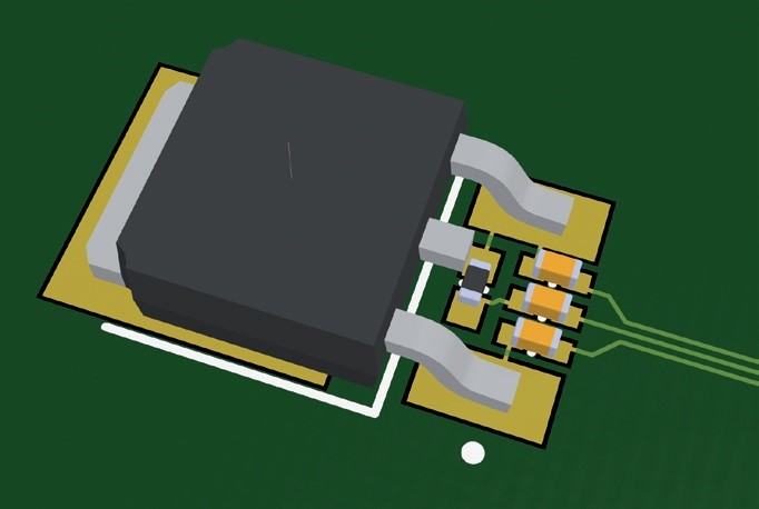 Obr. 3 Pouzdro DPAK a 4 součástky mezi piny